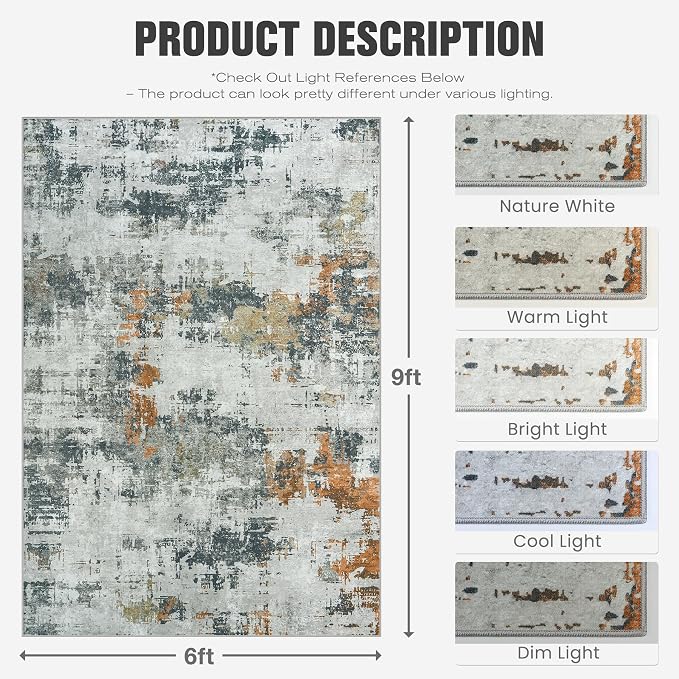 10x14 Area Rugs for Living Room: Washable Soft Grey Abstract Bedroom Carpet | Non-Slip TPE & Stain Resistant,0.25" Low-Pile,Kids Pet Friendly Modern Decor for Dining Room Farmhouse Office, Non-Shedding