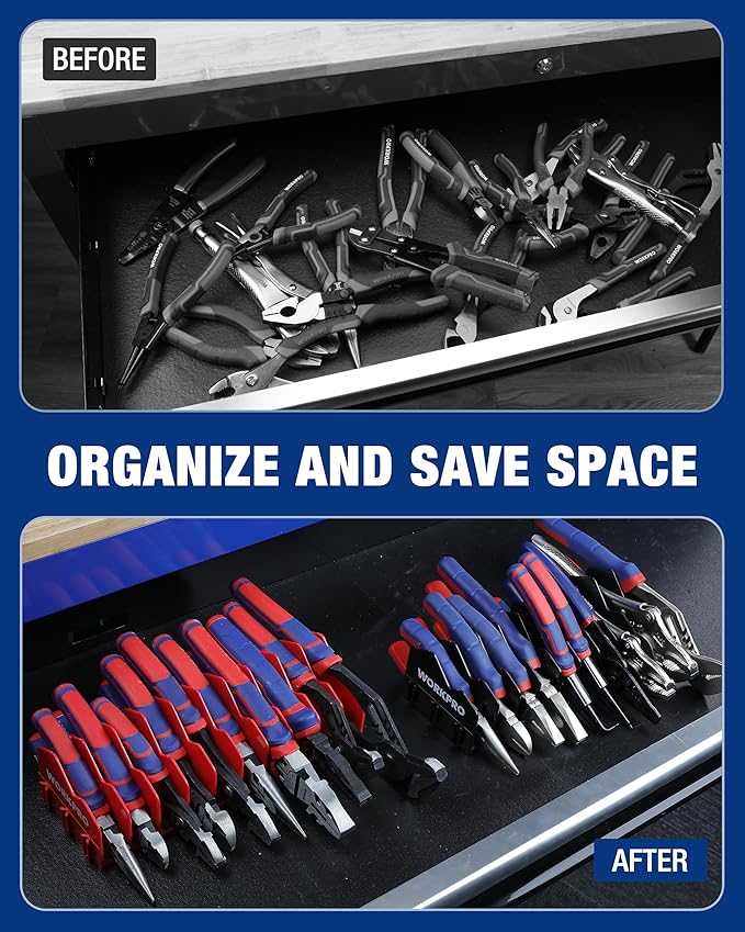 WORKPRO 2-Pack Plier Organizer Rack, 20-Slot Tool Organizer and Storage | Large Capacity Plier Holder, Non-Slip Rubber Base, High-Strength Plastic, Extendable Tool Box Organizer, Pliers Not Included