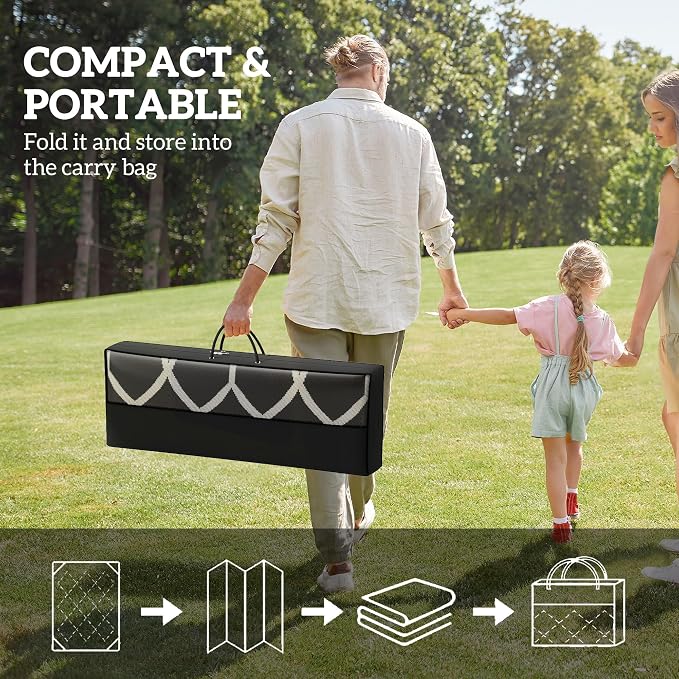 Outsunny Outdoor Rug for Patio, 9' x 18' Waterproof Large Mat, Reversible Plastic Straw Rug for Decor, Portable Outside RV Camping Area Carpet Mat for Backyard Porch Deck Picnic, Black & White Lantern