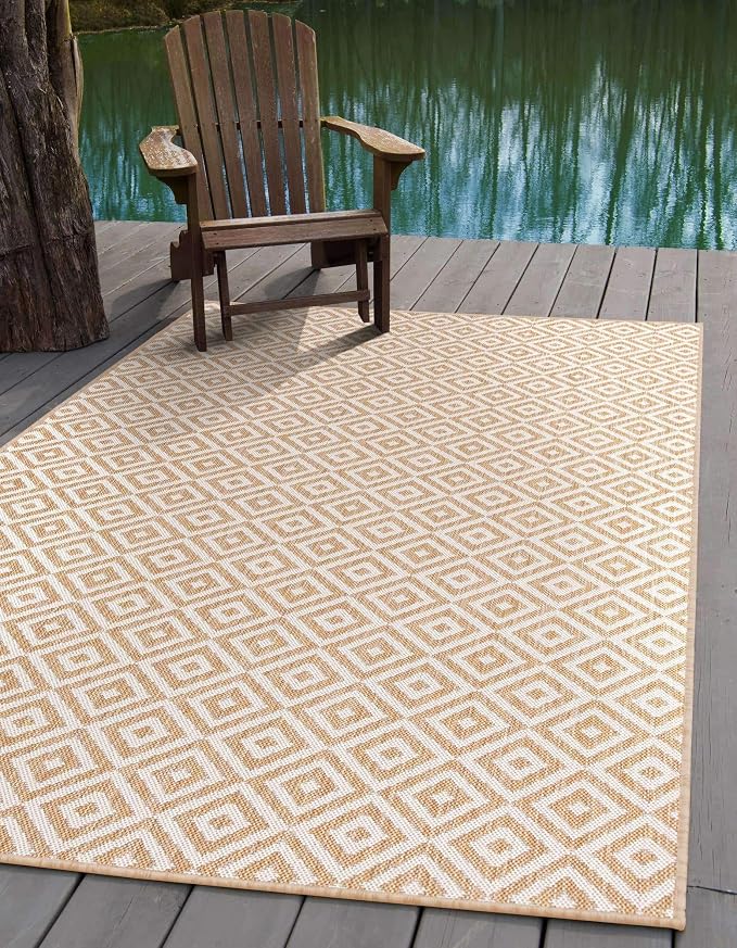 Unique Loom Outdoor Collection Area Rug - Costa Rica (5' 3" x 8' Rectangle, Beige/ Cream)