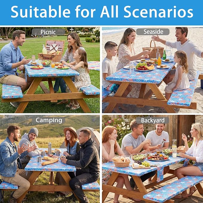 Jobunai Picnic Table Cover with Bench Covers 6 Feet Water Proof Camping Table Clothes with Elastic Edges Rv Patio Equipment for Outside Campers Car Travel Gadgets Funny Gift for Who Have Everything