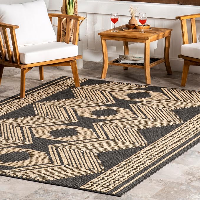 Nuloom Ranya Dark Grey/Ivory, 2' x 3', Tribal Geometric, Soft and Cozy, High Traffic, Stain Resistant, Easy Clean, Durable Area Rug for Indoor/Outdoor Patio, Deck, Porch, Garden, Courtyard