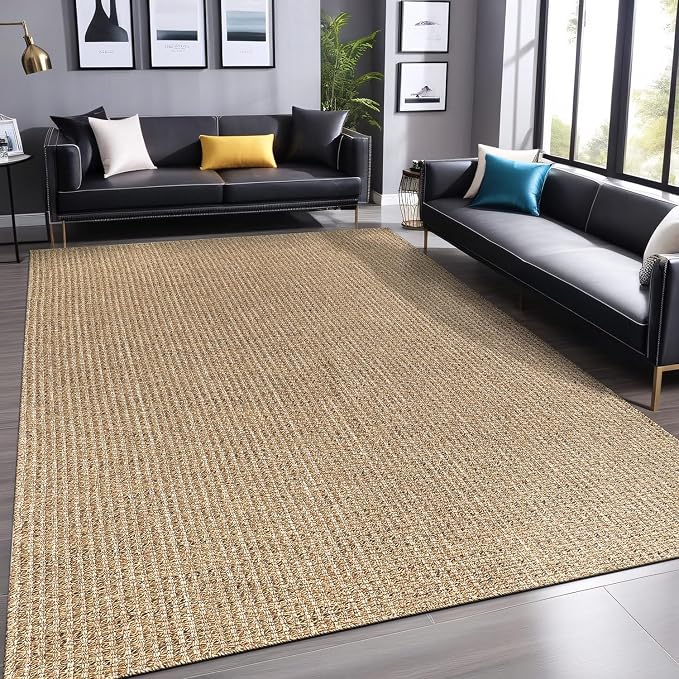 Luul Home Easy Jute Rugs 8x10 Natural Color Living Room Indoor Outdoor Area Rug for Patio Farmhouse and Kitchen Rug High Traffic Easy to Clean Washable Solid Boho Woven Design Outside Carpet (8 x 10)