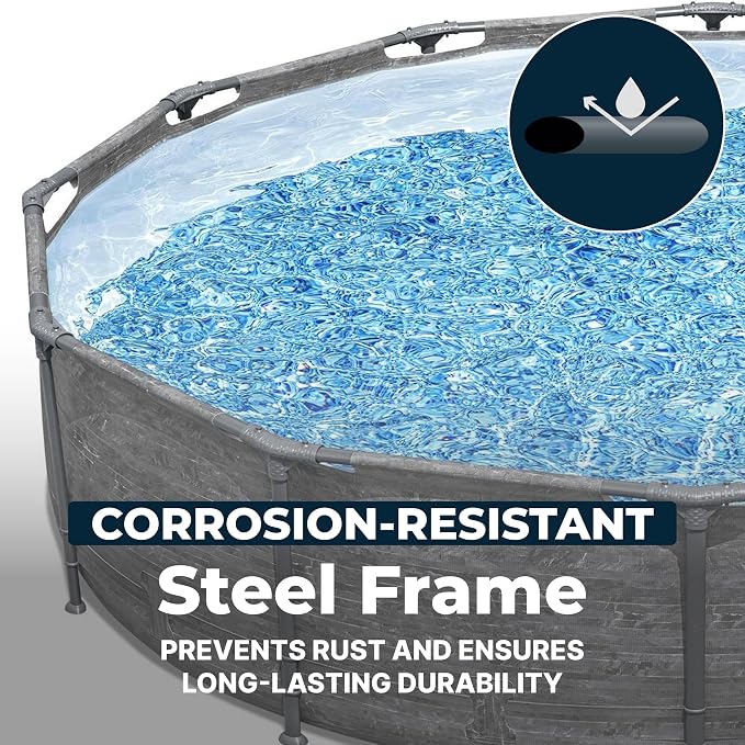 Bestway Steel Pro MAX 12' x 30" Above Ground Swimming Pool Set with Pump | Durable Round Metal Frame Outdoor Backyard Pool, Puncture-Resistant Liner - Filter Pump Included, Stacked Stone Print