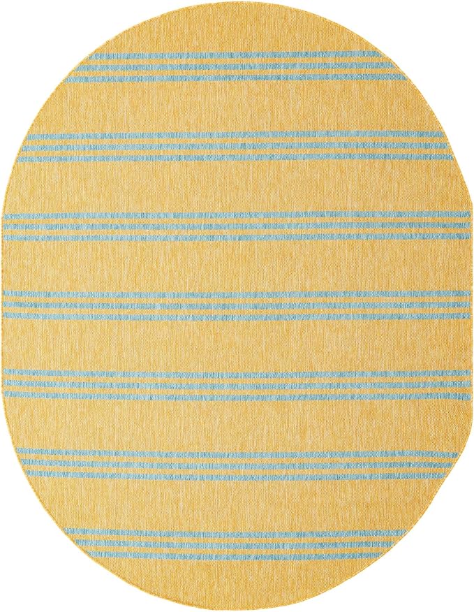 Unique Loom Outdoor Collection Area Rug - Anguilla (7' 10" x 10' Oval, Yellow and Aqua/Light Blue)