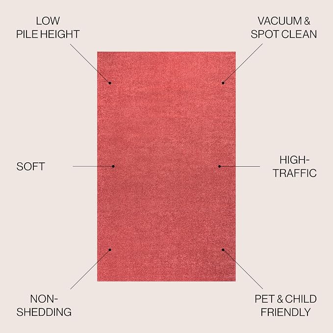JONATHAN Y Haze Solid Low-Pile Red 7x7 Square Indoor Area Rug, Coastal,Bohemian,Minimalist,Classic, Easy-Cleaning for Living Room,Bedroom,Kitchen,Pet Friendly,Non-Shedding (SEU100E-7SQ)