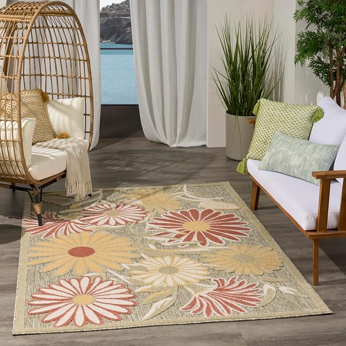 Nourison Home Aloha Sage Rose 5'3" x 7'5" Area Rug - Easy Clean, Non Shedding, Bed Room, Living Room, Dining Room, Kitchen (5' x 8')