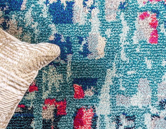 Unique Loom Jardin Collection Colorful, Vibrant, Abstract, Modern Area Rug (9' 0 x 12' 0 Rectangular, Blue/ Pink)