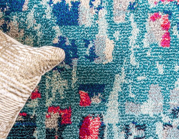 Unique Loom Jardin Collection Colorful, Vibrant, Abstract, Modern Area Rug (4' 0 x 6' 0 Rectangular, Blue/ Pink)