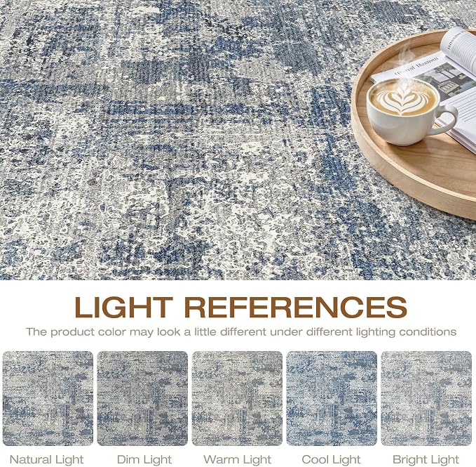 LOONGRUG 6x9 Area Rug Washable Neutral Modern Rug for Living Room Blue Gray | Abstract Soft Stain Resistant Indoor Non-Slip Carpet for Bedroom Nursery Kids Office Playroom Dining Room