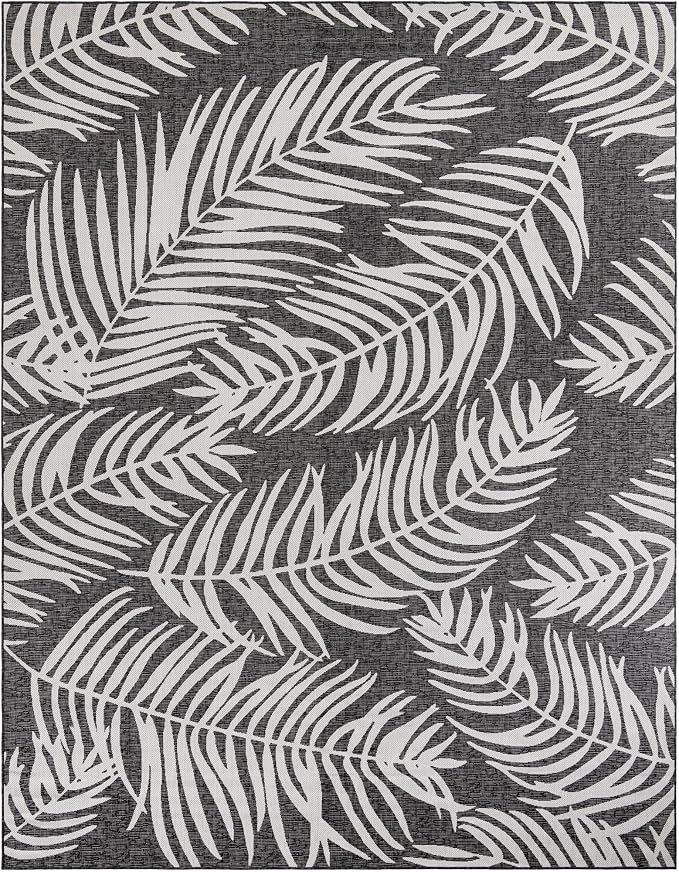 Unique Loom Outdoor Botanical Collection Area Rug - Palm (10' x 13' 1" Rectangle Charcoal/Ivory)