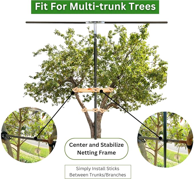 FiberX Large Fruit Tree Netting Frame Kit, 50x50 FT Bird Netting Nylon Garden Protection Cover, Lightweight Rust-Free Frame, Easy Installation.