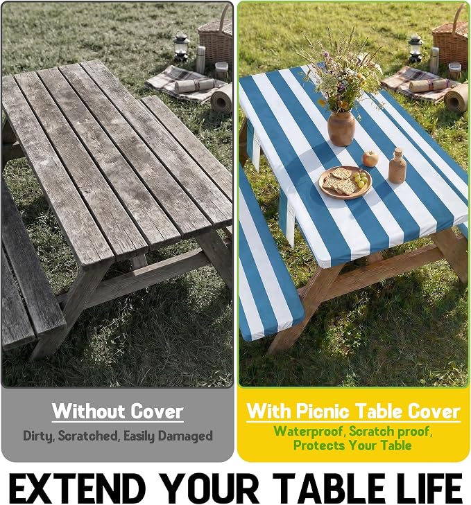 Picnic Table Cover with Bench Covers Tablecloth Fitted Table Cloth Camping Essentials Supplies Rv Travel Must Haves Gear Accessories Outdoor Road Trip Necessities Stuff Gadgets Camper Gadgets Items