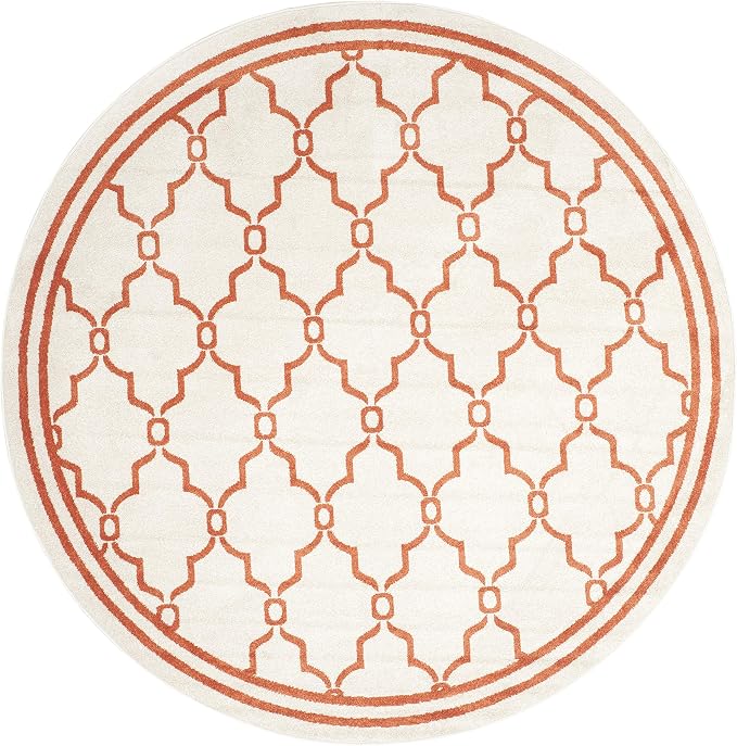SAFAVIEH Amherst Collection 7' Round Beige / Orange AMT414F Trellis Non-Shedding Dining Room Entryway Foyer Living Room Bedroom Area Rug