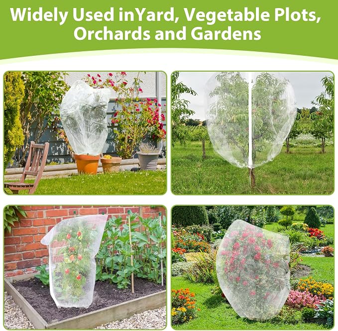 4PCS Fruit Tree Netting with Drawstring and Zipper, 2.62 * 3.28ft Blueberry Bush Netting Cover, Insect Netting for Garden, Garden Fruit Nets Protection from Anti Birds, Bugs
