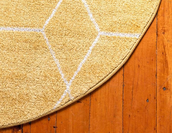 Unique Loom Trellis Frieze Collection Area Rug - Geometric (5' 1" Round Yellow/Ivory)