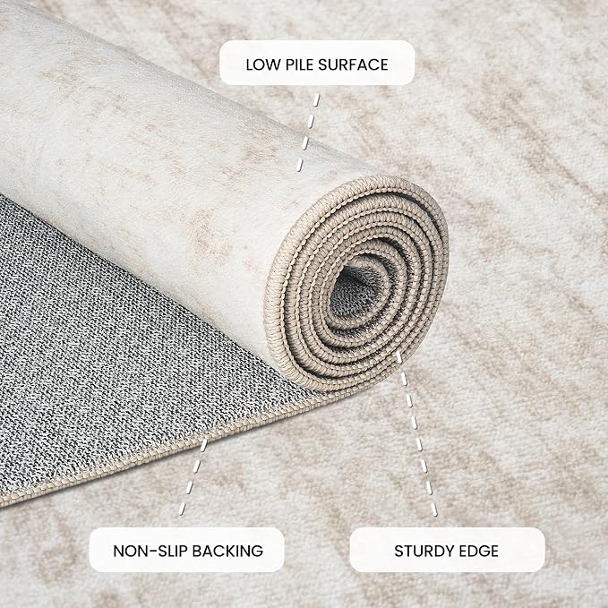 Washable 5x7 Abstract Beige Area Rugs for Living Room | Large Modern Neutral Rugs Soft Non Slip Stain Resistant Low Pile Carpet Dining Room Bedroom Indoor Nursery Home Office
