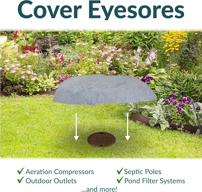 Sunnydaze 3.5” H Flat Faux Landscape Rock Cover - Lightweight Polyresin Fake Rock Well Pump Cover for Outside – Realistic Natural Texture – Gray