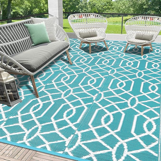 HEBE Outdoor Rug Waterproof 8x10, Plastic Straw Rug Camping Rug, Reversible Outdoor Patio Rugs RV Mat Clearance, Indoor Outside Floor Carpet for Porch,Deck,Camper,Balcony,Backyard