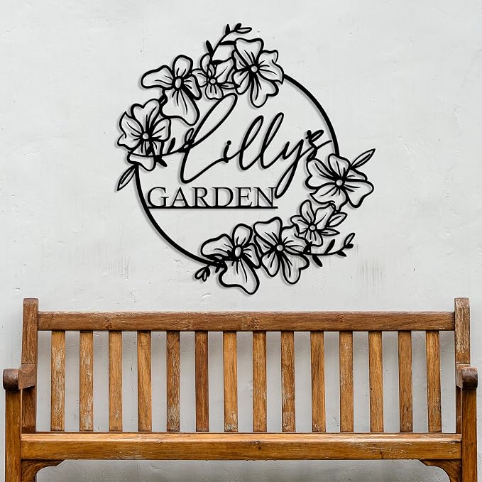 Your Name Metal Hanging Garden Sign, Flower Design Garden Art, Custom Garden Wall Art, Personalized Gift, Outdoor Custom Decor, Gardening Sign, Custom Name Sign, Unique Yard Art