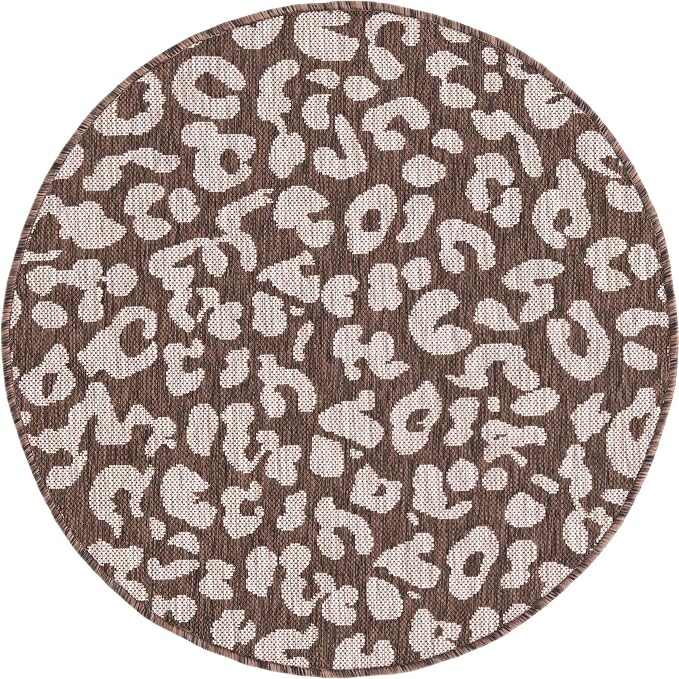 Unique Loom Outdoor Safari Collection Area Rug - Leopard (3' Round, Brown/ Light Brown)