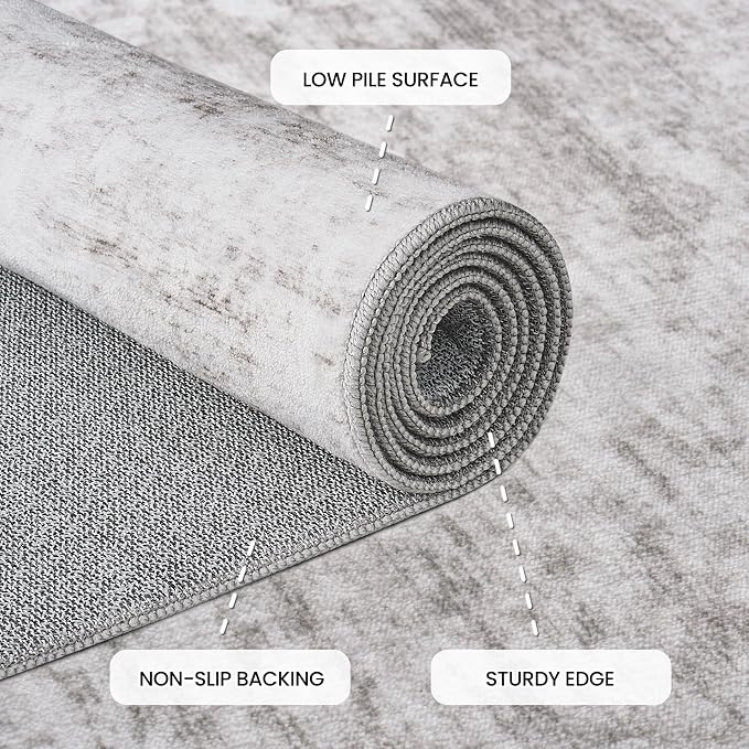 Washable 8x10 Abstract Grey White Area Rugs for Living Room | Large Modern Neutral Rugs Soft Non Slip Stain Resistant Low Pile Carpet Dining Room Bedroom Indoor Nursery Home Office