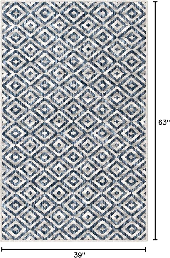 Unique Loom Outdoor Collection Area Rug - Costa Rica (3' 3" x 5' 3" Rectangle, Blue/ Ivory)
