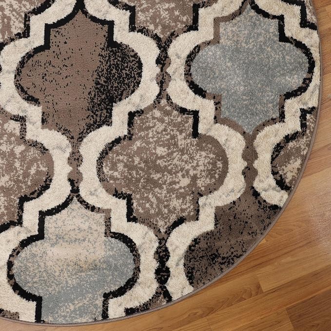 Superior Modern Indoor Area Rug, Non Slip Rug, 5' Round, Ivory | Geometric Design Floor Décor, Easy Care High Traffic Areas Living Dining Room, Bedroom, Office, Entryway, Viking Collection