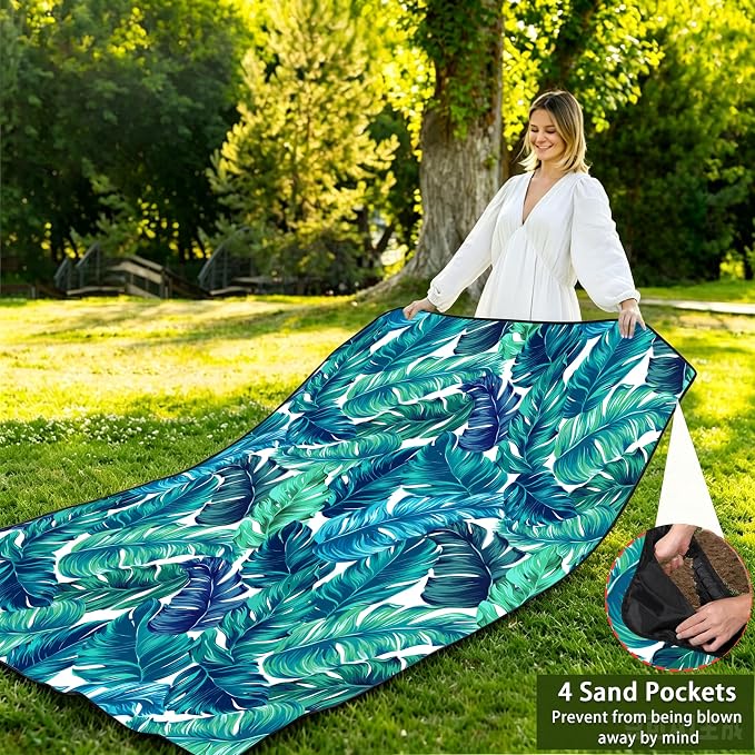 Picnic Blankets Beach Blanket 80" X 80" Extra Large Waterproof Camping Blankets Portable Outdoor Mat 3-Layer Blanket for Beach, Hiking, Park, Music Festival, Grass Lawn,Travel