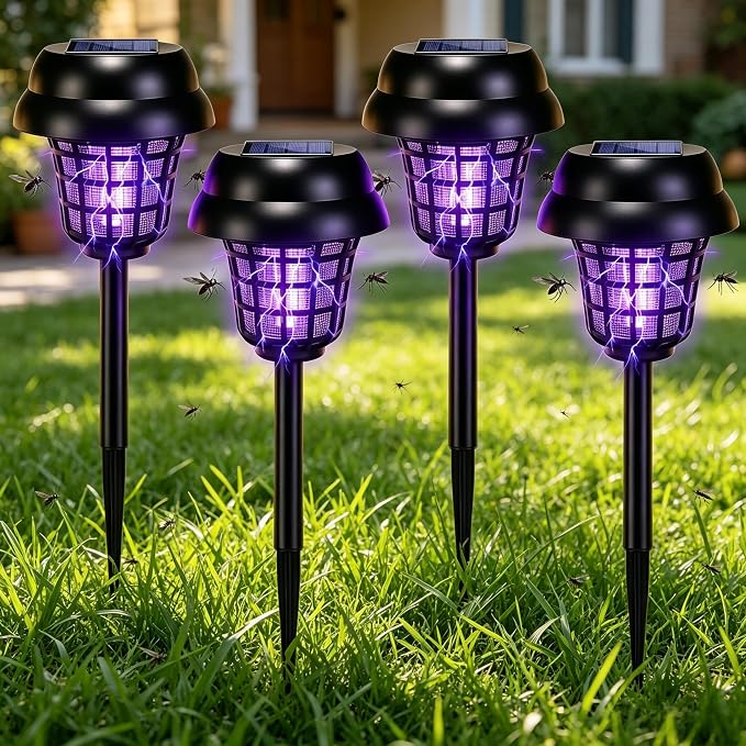4 Pack Solar Bug Zapper Outdoor Waterproof Mosquito Repellent Outdoor Patio Mosquito Trap & Killer for Moths, Gnats, Flies, Small Flying Insect, Solar Powered Fly Zapper for Garden, Patio, Backyard