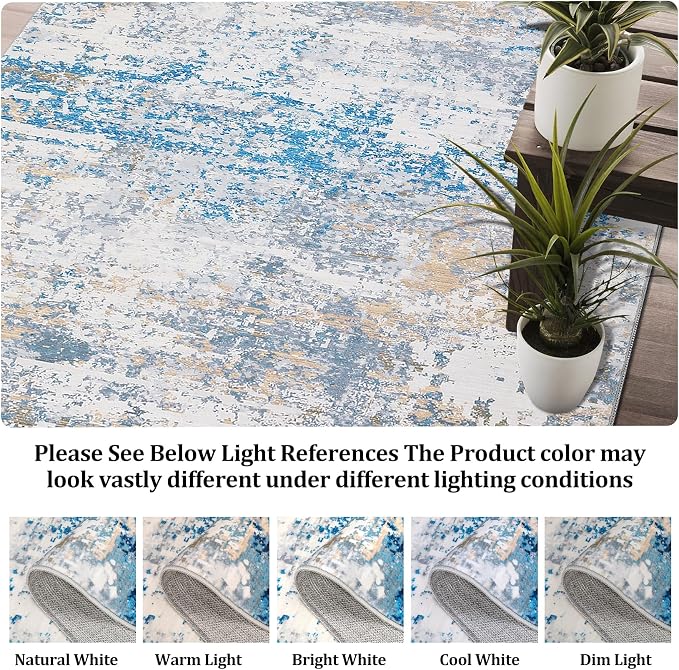ROYHOME 8x10 Modern Abstract Faux Wool Rug, Blue/Grey | Ultra Soft Rug Non Slip Non Shedding Accent Large Rug for Living Room Bedroom Dining Room Office Home