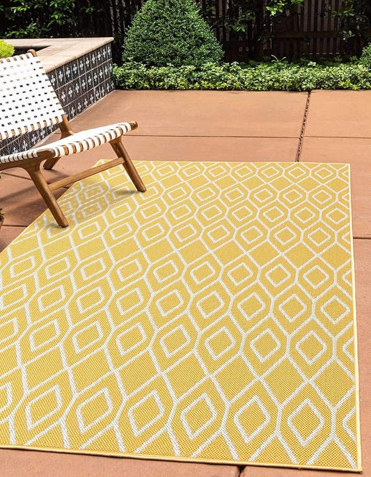 Jill Zarin Outdoor Collection Area Rug - Turks and Caicos (6' x 9' Rectangle Yellow Ivory/Ivory)