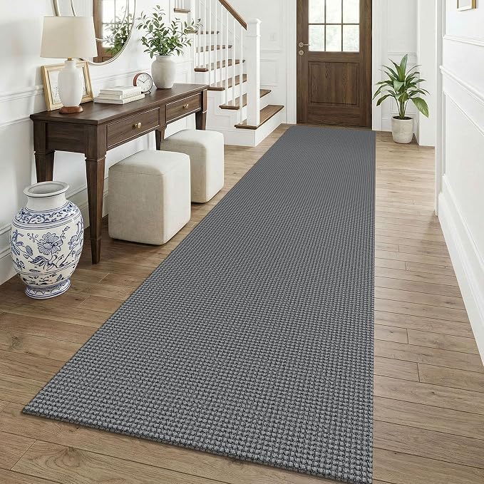 KOZYFLY Cotton 3x12 Runners Rugs for Hallway, Long Washable Runner Rug, Woven Non Slip Kitchen Runner, Braided Entryway Rug, Floor Carpet for Entry, Aisle, Hall, Grey/Dark Grey