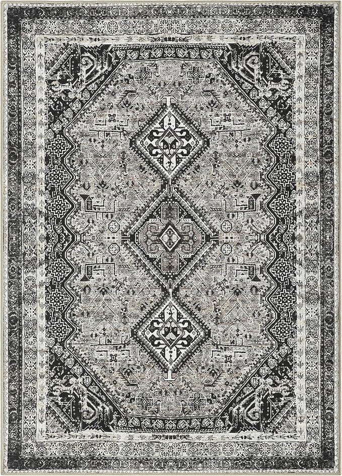 Keen Home Design Vintage Washable Area Rug, Non-Slip Low Pile, 5x7 | Machine Washable Cotton Chenille, 0.25In Low Pile, Rubber Non-Slip Back; Living Room, Bedroom, Dining Room, Office