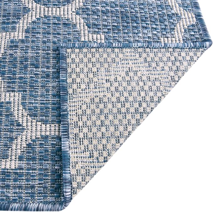 Unique Loom Outdoor Trellis Collection Area Rug (5' Square Navy Blue/Ivory)