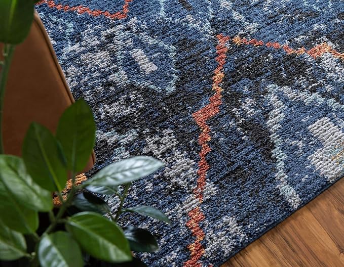 Unique Loom Morocco Collection Tribal, Southwestern, Bohemian Area Rug (2' 7 x 10' 0 Runner, Navy Blue/Gray)