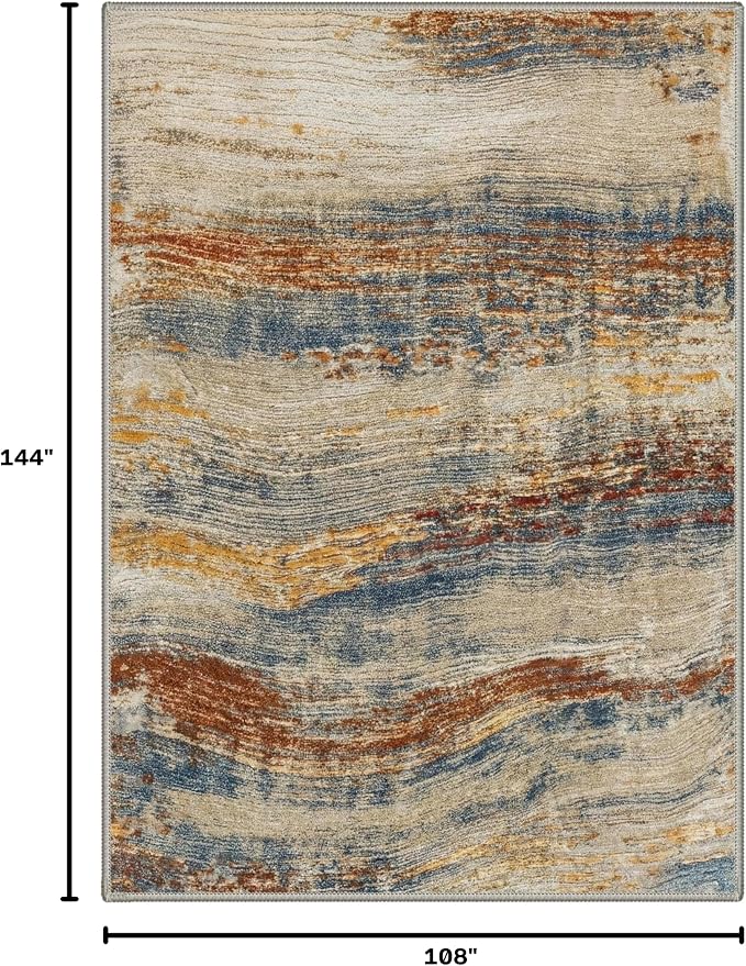 BEIMO 9x12 Washable Area Rug for Living Room, Wave Abstract Taupe Glod | Soft Machine Washable Modern Rug,Streaks Ocean Pattern Non Slip Indoor Marble Brown Carpet for Dining Bedroom Playroom Office