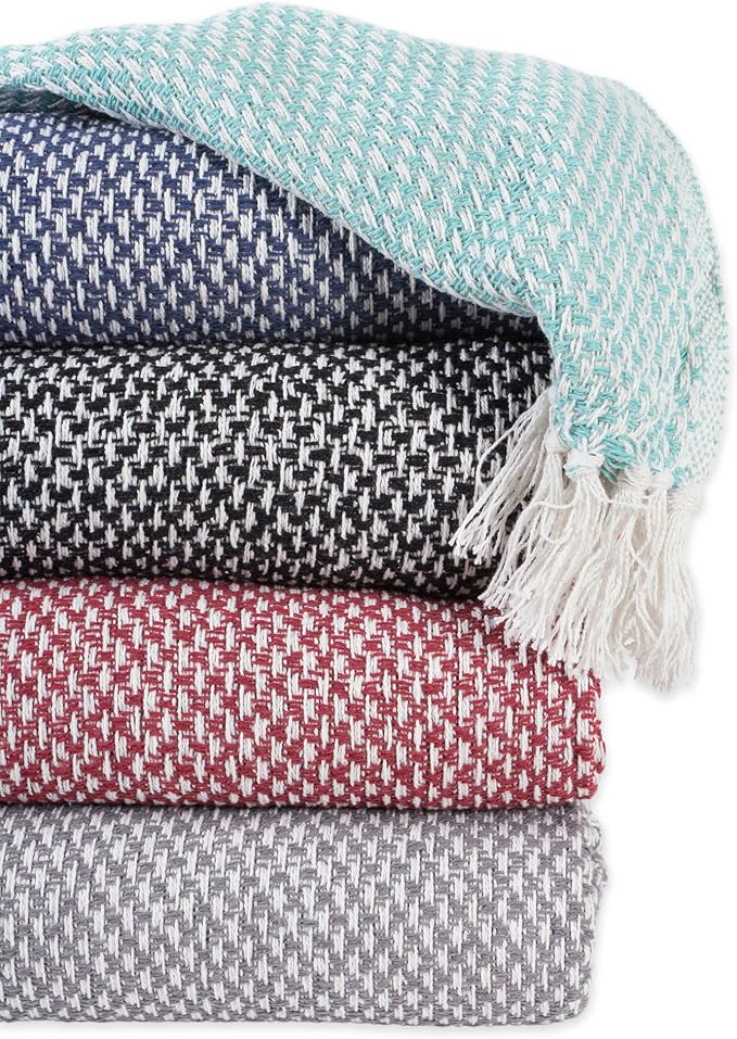 DII 100% Cotton Basket Weave Throw for Indoor/Outdoor Use Camping Bbq's Beaches Everyday Blanket, 50 x 60, Woven Stripe