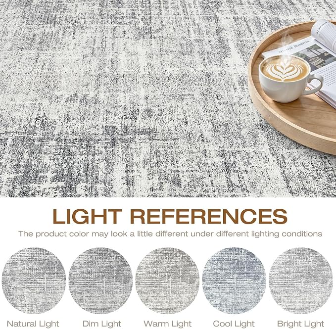 LOONGRUG Round Rug 10x10 Washable Neutral Modern Rug for Living Room Grey | Circle Large Abstract Soft Stain Resistant Indoor Non-Slip Carpet for Bedroom Nursery Kids Office Playroom Dining Room