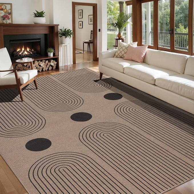 Tangsoo Rainbow Easy Jute Rug 6x9 Washable Area Rugs for Living Room,Farmhouse Non Slip Indoor Outdoor Carpet,Modern Office Mat for Backyard Dining Room Patio Bedromm Sunroom Decor