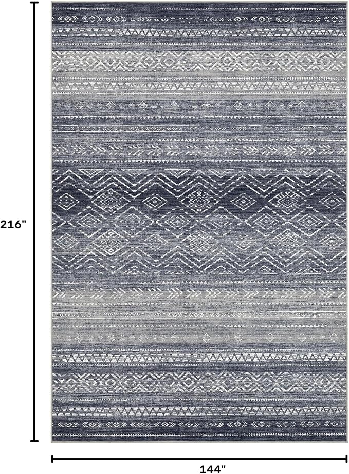 Tortania Area Rug Living Room Rugs- 12x18 Washable Large Soft Neutral Boho Moroccan Bohemian Farmhouse Rug Indoor Floor Carpet for Bedroom Under Dining Table Home Office Decor - Blue Gray