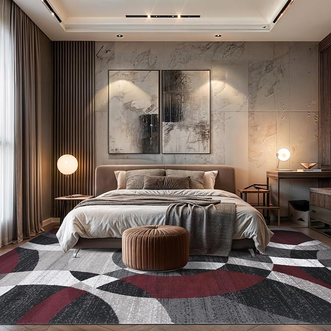 Rugshop Abstract Circles Contemporary High Traffic Area Rug Red 10' x 14' | Rectangular, Size 10' x 14', Living Room, Bedroom, Dining Room, Home Office, Kitchen, Entryway, Hallway, Nursery, Kids Room