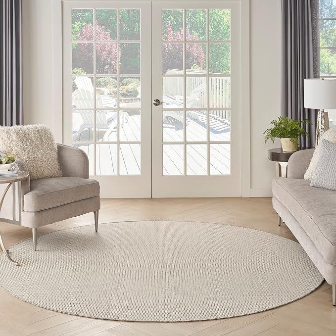 Nourison Home Courtyard Ivory Silver 8' x Round Area Rug - Easy Clean, Non Shedding, Bed Room, Living Room, Dining Room, Kitchen (8' x Round)