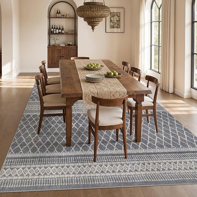 cotiled Boho 10x14 Area Rug for Living Room: Large Moroccan Washable Rug | Solve Modern Neutral Trendy Home Decor - Stain Resistan Carpet for Bedroom Farmhouse Charcoal Grey