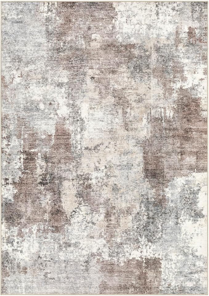 Tortania Washable 12x15 Area Rug for Living Room: Modern Abstract Neutral Large Soft Thin Rugs - Non Slip Indoor Carpet for Bedroom Dining Room Office Nursery Home Floor Decoration - Gray Brown