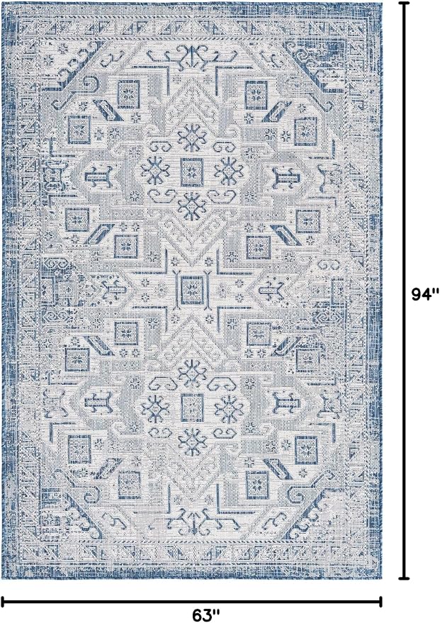 Unique Loom Outdoor Aztec Collection Area Rug - Coba (5' 3" x 7' 10" Rectangle, Blue/ Ivory)