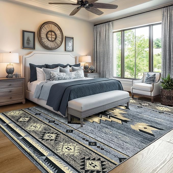 BENRON Western Rugs for Living Room Bedroom 8x10, Non Slip Washable, Grey | Extra Large Southwest aztec Area Rugs for Dining Table Kitchen Home Decor