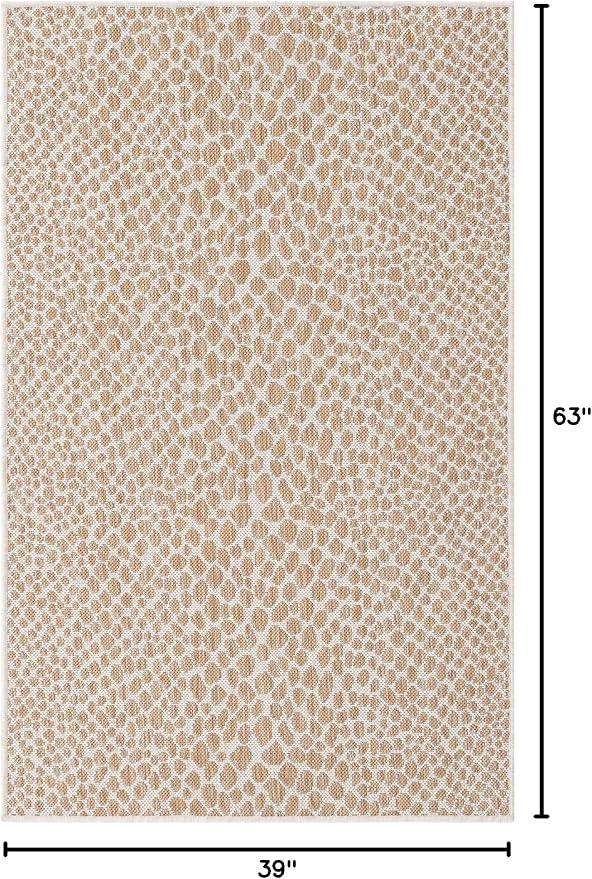 Unique Loom Outdoor Collection Area Rug - Cape Town (3' 3' x 5' 3' Rectangle, Dark Beige/ Ivory)