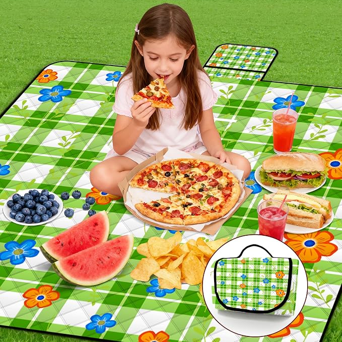 Extra Large Picnic Blanket Waterproof,80"x 80"Foldable Machine Washable Beach Blanket,Outdoor Blanket for 6-8 Adults,Suitable for Indoor Crawling,Park Beach,Camping,Hiking,Family Travel(Green)
