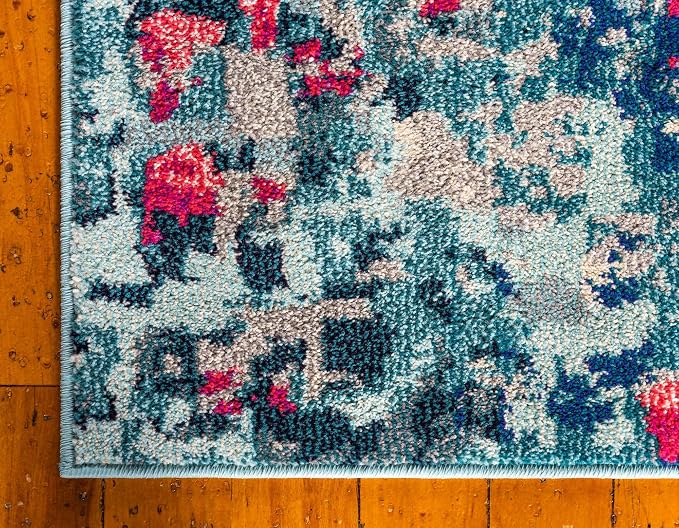 Unique Loom Jardin Collection Colorful, Vibrant, Abstract, Modern Area Rug (4' 0 x 6' 0 Rectangular, Blue/ Pink)